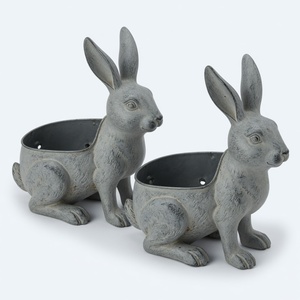 Paire de jardinières en aluminium moulé avec patine antique, en forme de lapin assis, pour décoration rustique de jardin et patio, avec trou de drainage, pot en métal pour intérieur et extérieur WB - Product Image 1