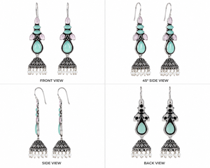 Bohemian Drop <b>Earrings</b> With Monalisa And Pink Stones In Antique <b>Silver</b> Plated Brass For Women Party Jewelry - Product Image 5