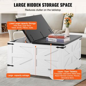 31.5\" Farmhouse-Style Wooden <b>Rustic</b> Cocktail <b>Table</b> Hinged Square <b>Coffee</b> <b>Table</b> with Large Storage Compartment for Living Room - Product Image 4