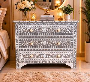 Table de chevet moderne personnalisée en os poli fait main avec incrustations florales, commode à tiroirs pour salle à manger, salon et chambre à coucher - Product Image 6