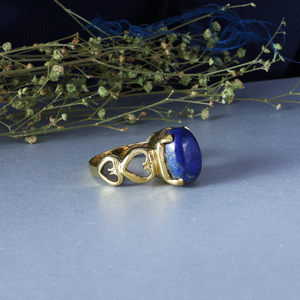 Oval <b>Lapis</b> <b>Lazuli</b> <b>Ring</b> Gold Plated Brass Statement Piece - Product Image 3