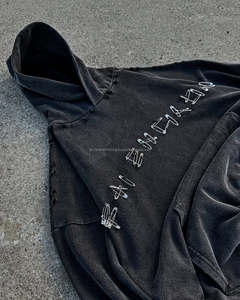 Pull-over à capuche de luxe pour hommes personnalisé de haute qualité 100% coton lavé à l'acide avec impressions personnalisées GSM lourd pour l'hiver - Product Image 3