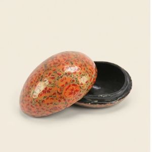 Handcrafted Marigold Orange Egg Shaped Paper Mache Jewellery <b>Trinket</b> <b>Box</b> Fine Floral Traditional Indian Artisan Gift - Product Image 1