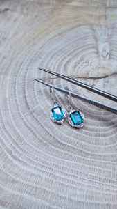 Pendientes de Zafiro Azul Océano, Corte Octogonal, Plata de Ley 925, Chapados en Oro, Regalo de Boda - Product Image 2