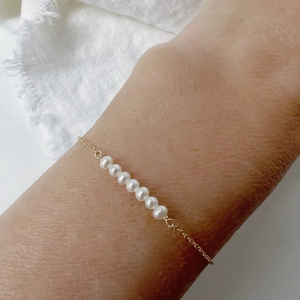 Gold Pearl <b>Bracelet</b> for Women Dainty <b>Gemstone</b> <b>Bracelet</b> June Birthstone Elegant <b>Bracelet</b> Bridesmaid Gift Handmade Jewelry - Product Image 1