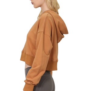 Sudaderas con capucha cortas personalizadas para mujer Tops cortos de alta calidad Color sólido Casual de gran tamaño Drop Shoulder Hoodie 2025 - Product Image 1