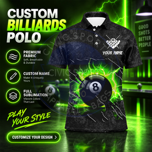 Polo de bowling réversible personnalisé de haute qualité en tissu polyester/coton, imprimé par transfert thermique, maillot de billard de haute qualité - Product Image 1