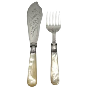 Juego de Cubiertos de Madreperla, Diseño Antiguo Plateado, Tallado a Mano, Acero Inoxidable, Estilo Vintage - Product Image 4