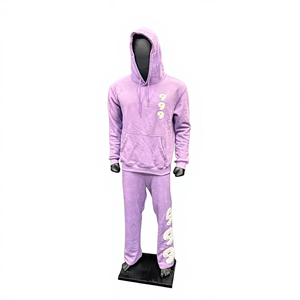 Eco-Friendly 100% Cotton Heavyweight Distressed Embroidery Acid Washed Casual Regular Fit Hoodie Sweatpants Set <b>Elastic</b> Waist - Product Image 1