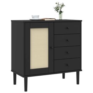 Aparador de madera de pino macizo negro y madera de ingeniería con pieza de mueble de ratán sintético - Product Image 3