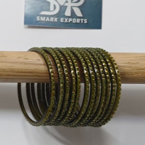 Elegant Green Glass <b>Bangles</b> Set with Velvet Work and Gold Studded Design Traditional Handmade Women Jewelry - Product Image 4