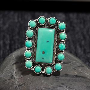 Mohave <b>Turquoise</b> <b>Ring</b> 925 Sterling Silver Handmade Designer Blue Gemstone Elegant Statement Jewelry for Mom's Birthday Christian - Product Image 2