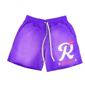 Shorts de jogging pour homme, style streetwear estival, coton délavé à l'acide, tissu molletonné français, motif uni 3D, taille mi-haute - Product Image 4