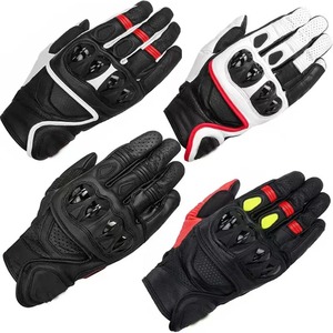 Full Finger Leather Racing Gloves Red Black Breathable Hook And Loop Closure For Riding Unisex - Product Image 2