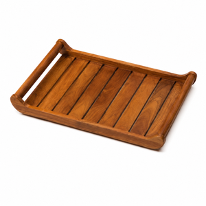Bandeja de Servir de Madera de Teca Premium con Asas, Bandeja de Madera Hecha a Mano para Servir Desayuno, Café y Comida, Pretratada con Aceites Naturales y Cera - Product Image 1