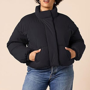 Women's <b>Cropped</b> Full-Zip <b>Puffer</b> <b>Jacket</b> Winter Warm Stand Collar Quilted Insulated Cold Weather Coat Casual Layered Outerwear - Product Image 6