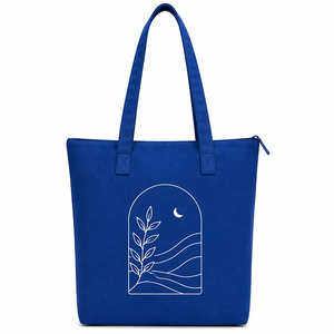 300GSM Solid Blue Canvas <b>Tote</b> Bag Large Capacity Eco Friendly Reusable Shopping Bag Custom Logo <b>Zip</b> Closure Heavy Duty Wholesale - Product Image 1