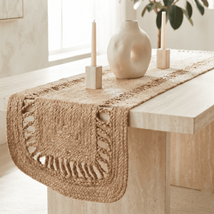 13 x 72 Inches Extra <b>Long</b> Natural Jute <b>Table</b> <b>Runner</b> – Bohemian Decorative Dining <b>Runner</b> for Large Farmhouse <b>Tables</b> - Product Image 1