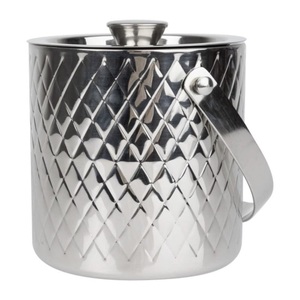 Seau à glace en métal à motif diamant de qualité supérieure, en acier inoxydable à double paroi isolé, pour refroidir le vin, avec couvercle - Product Image 1