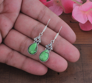 Boucles d'oreilles pendantes unisexes de luxe en argent sterling 925, style bohème, vert cuivre turquoise, filigrane vintage, en forme de goutte, pour mariage et fiançailles - Product Image 2