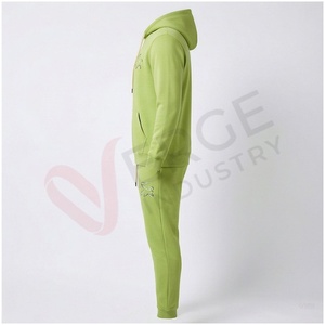 Conjunto Deportivo con Capucha Verde para Hombre, Manga Larga, Color Sólido, Transpirable, Corte Regular, para Otoño, con Logotipo Frontal - Product Image 3