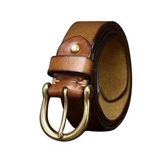 Classic Cowhide <b>Leather</b> <b>Belt</b> Handmade with Brass Buckle Custom Design Brown - Product Image 1