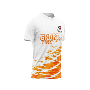 NAVZA APPAREL Men's Sports Jersey Short Sleeve Sublimation Printed Quick Dry Polyester <b>T</b>-<b>Shirt</b> Front <b>Orange</b> White Pattern - Product Image 3