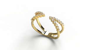 Bague ajustable moderne en or 18 carats avec diamants ronds, bracelet croisé, double rangée, bijou statement, cadeau pour femme - Product Image 2