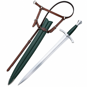 Espada de acero al carbono hecha a mano con funda de cuero verde y conjunto de cinturón marrón - Product Image 1