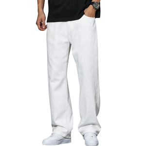 Jeans Blancos Holgados de Pierna Recta para Hombre, Jeans de Mezclilla de Pierna Ancha, Casuales, de Algodón, Largos, a la Moda, para Uso Diario - Product Image 1