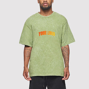 T-shirt vintage imprimé en coton 100% lourd 250 g/m² pour homme, coupe oversize décontractée, effet délavé minéral/acide, personnalisable avec logo tricoté - Product Image 6