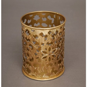 <b>Brass</b> Cylinder Candle Holder With Floral Cutouts Home Decoration Durable Metal <b>Lantern</b> - Product Image 1