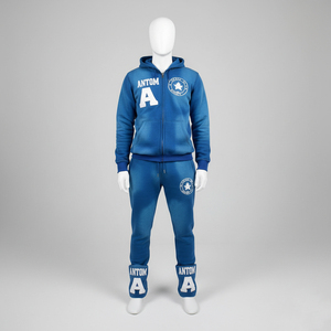 Ensemble de survêtement bleu à capuche pour homme, manches longues, couleur unie, décontracté, avec poches latérales, fermeture à cordon, coupe régulière - Product Image 2
