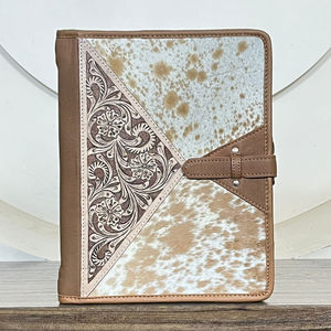 Carpeta Portafolio de Cuero Genuino Hecha a Mano con Cierre de Cremallera, Anillas, Bloc de Notas y Organizador de Negocios - Product Image 2