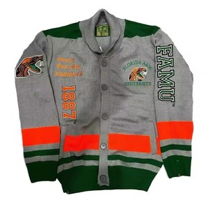 Customized Women's FAMU <b>Cardigan</b> Knitted Quick Dry V-neck Embroidered Anti-Shrink Casual Front Badges Appliques - Product Image 1