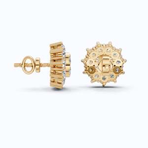 ต่างหูเพชรทรงกลุ่มแบบ Halo ทองคำ 10KT สีเหลือง น้ำหนัก 0.95 กะรัต เพชรเพาะเลี้ยงในห้องปฏิบัติการ รับรองโดย IGI เครื่องประดับงานหมั้น งานแต่งงาน แบบคลาสสิก - Product Image 2