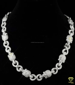 <b>Iced</b> Out Skull Cuban Link <b>Chain</b> 925 Sterling Silver with VVS Moissanite Diamond Hip Hop Punk Rock Statement Jewelry for Men - Product Image 5