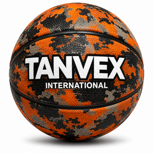 Ballon de basketball TANVEX International en PVC, design camouflage orange durable, chambre à air en caoutchouc naturel écologique, 600-650g - Product Image 1
