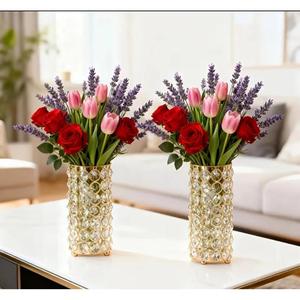 Jarrón de mesa de metal dorado con detalles de cristal, estilo decorativo, jarrones para plantas artificiales, decoración de bodas, jarrón moderno para el hogar - Product Image 4