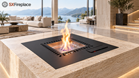 Insert de cheminée bioéthanol moderne carré intelligent en acier inoxydable brossé pour salon, chauffage intérieur avec télécommande