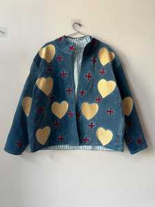 Impresionante y Hermosa Chaqueta de Mujer con Bordado de Corazón Festivo, Ropa Exterior Bohemia, Abrigo de Terciopelo con Bordado Suzani para Chicas - Product Image 1