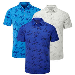 Polo de golf performance camouflage numérique pour homme 2026 – Anti-humidité, manches courtes, coupe ajustée, bleu roi et blanc - Product Image 1