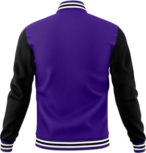 Chaqueta Varsity Negra y Azul para Hombre, Estilo Preppy, Cuello Camisero, Corte Regular, Botón Único, Cuero Genuino, Forro Polar para Invierno - Product Image 3