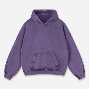 Sweat-shirt à capuche surdimensionné pour homme, violet uni, en coton French Terry, décontracté, pour l'automne - Product Image 1