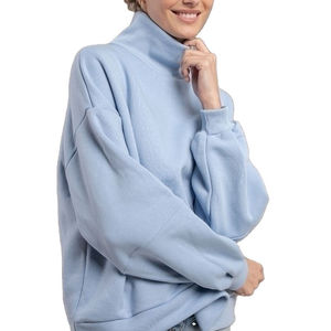 Sweat-shirt oversize à col roulé bleu marine pour femme, épaules tombantes, manches longues, pull décontracté en molleton, coupe ample, mélange de coton doux - Product Image 3
