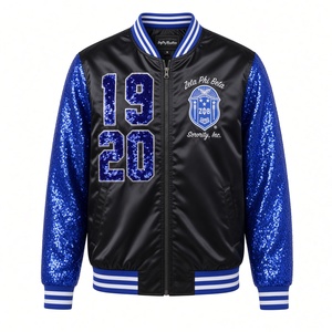 Chaqueta de béisbol con lentejuelas Zeta Phi Beta para mujer, negra, con mangas de satén azul real y lentejuelas, con cremallera y escudo de 1920, estilo bomber, abrigo de hermandad. - Product Image 3