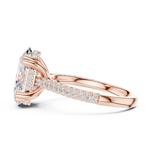 Rose Gold Lab Grown Diamond Oval Engagement Ring, Pavé Diamond Halo Band, Luxury Bridal Wedding Ring for Women <b>Gifts</b> for Her - Product Image 2