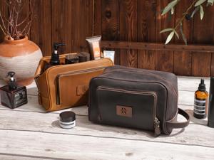 Custom High End Genuine Leather <b>Toiletry</b> <b>Bag</b> Luxury Travel Dopp Kit <b>Men</b> Vintage Shaving Wash Cosmetic Case LYG-0161 - Product Image 3
