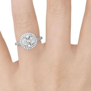 Anillo de compromiso de lujo chapado en oro de 10K con doble halo y diamante natural central - Product Image 3