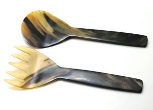 Juego de 2 servidores de ensalada de cuerno, aptos para alimentos, hechos a mano con cuerno natural de búfalo, a un precio asequible. - Product Image 3